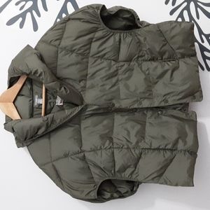 Aerie Hooded Puffer Vest Cape Slouchy Army Green Oversized